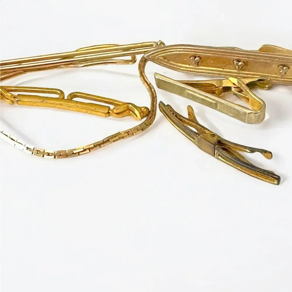 Vintage Lot of 5 Men’s Jewelry Swank Tie Bats and Tie Clips Gold Metal 1950s
